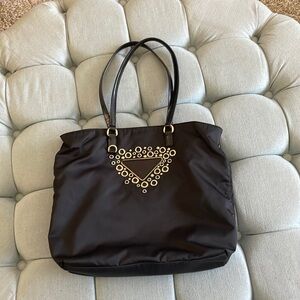 Prada Tessuto Black Nylon Grommet Shopping Tote